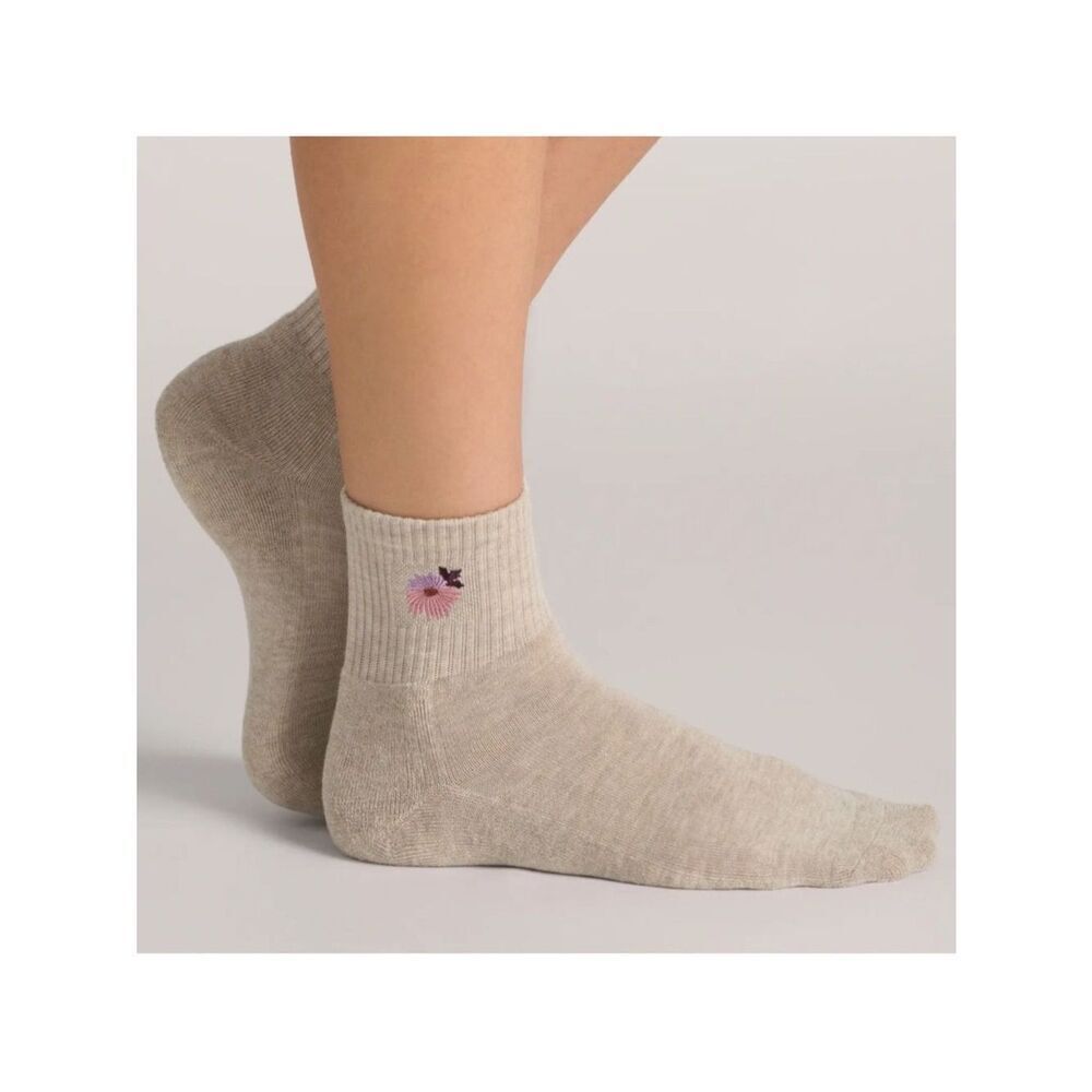 Ted Baker Pink Green Beige High Quarter Crew Floral Embroidery Stretch Socks 3pk